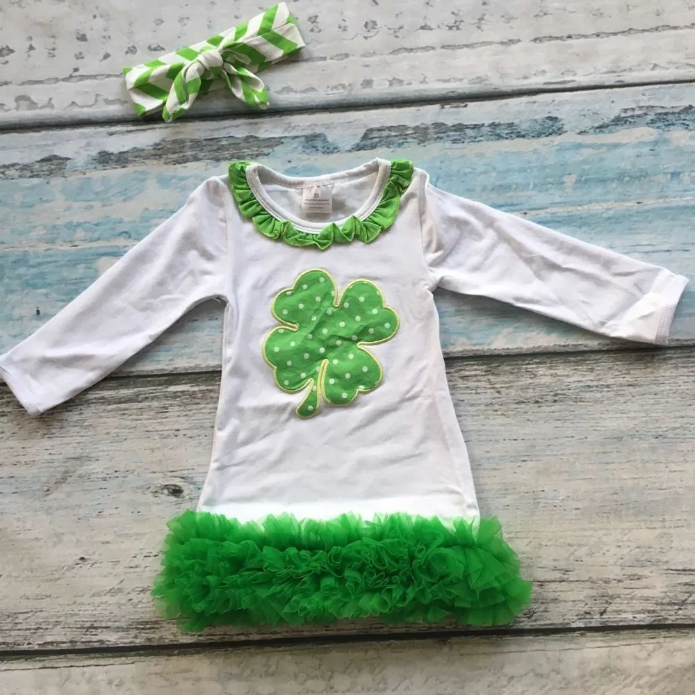 Kid Toddler Baby Girls St.Patrick/’s Day Outfits 2pcs Green Dress Tops Ruffled Striped Leggings Pants Autumn Spring Set