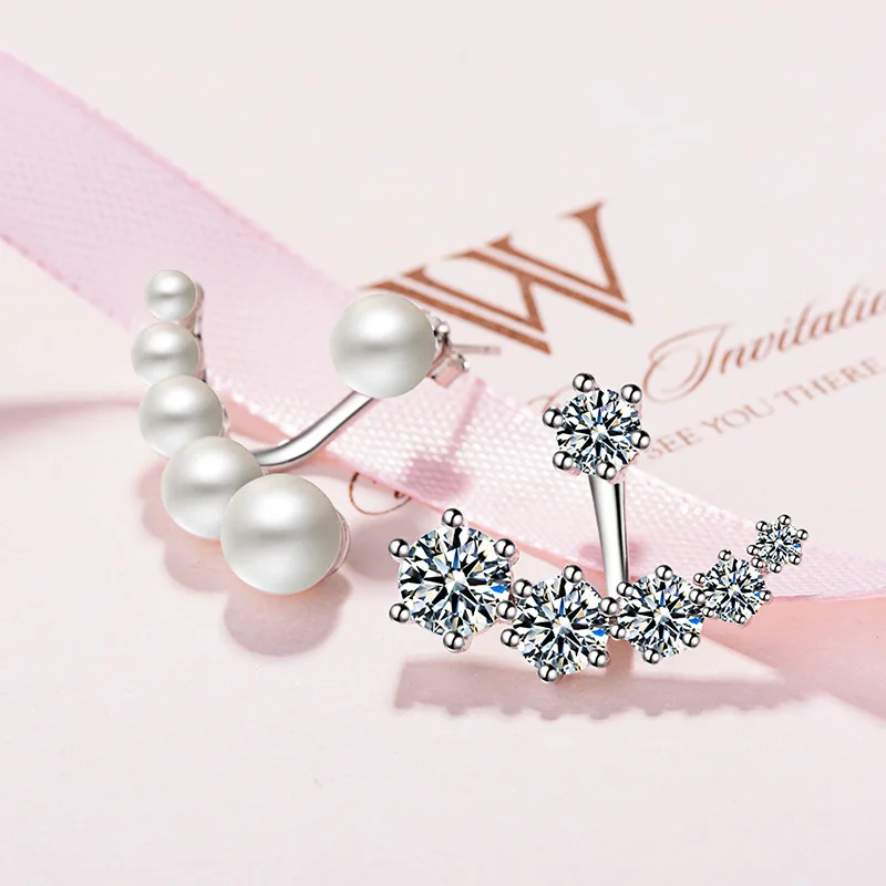 

Trendy Earrings Solid 925 Sterling Silver Jewelry Youth Lady Korea Style Fashion Pearl Stud Earrings for Bridemaid at Wedding