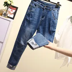 2018 сезон: весна–лето Для женщин Высокая Талия Винтаж джинсы Повседневное стрейч женские джинсовые штаны узкие 3XL 4XL плюс Размеры зауженные