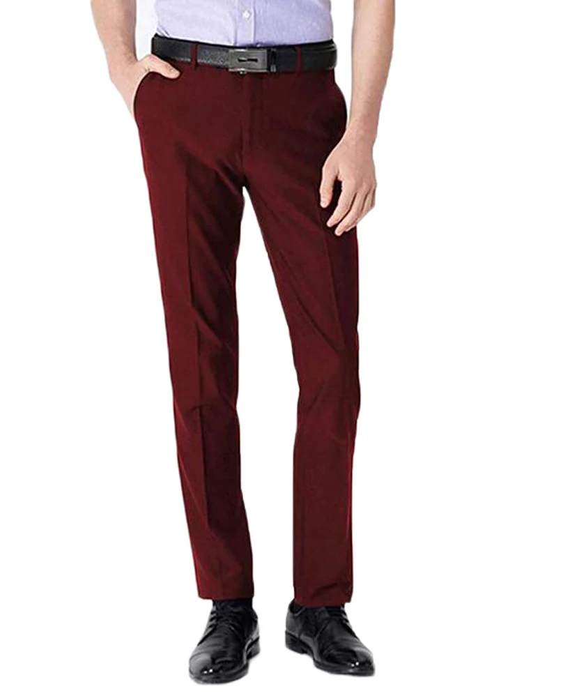 Mens Burgundy Suit Separate Pants Flat Front Straight Slim fit Business ...