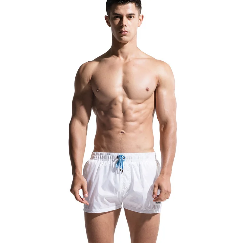 DESMIIT/Мужская одежда для плавания, купальный костюм, мужские шорты для плаванья, плавки-боксеры, тонкие быстросохнущие мужские пляжные шорты с морской прибой, купальный костюм - Цвет: White