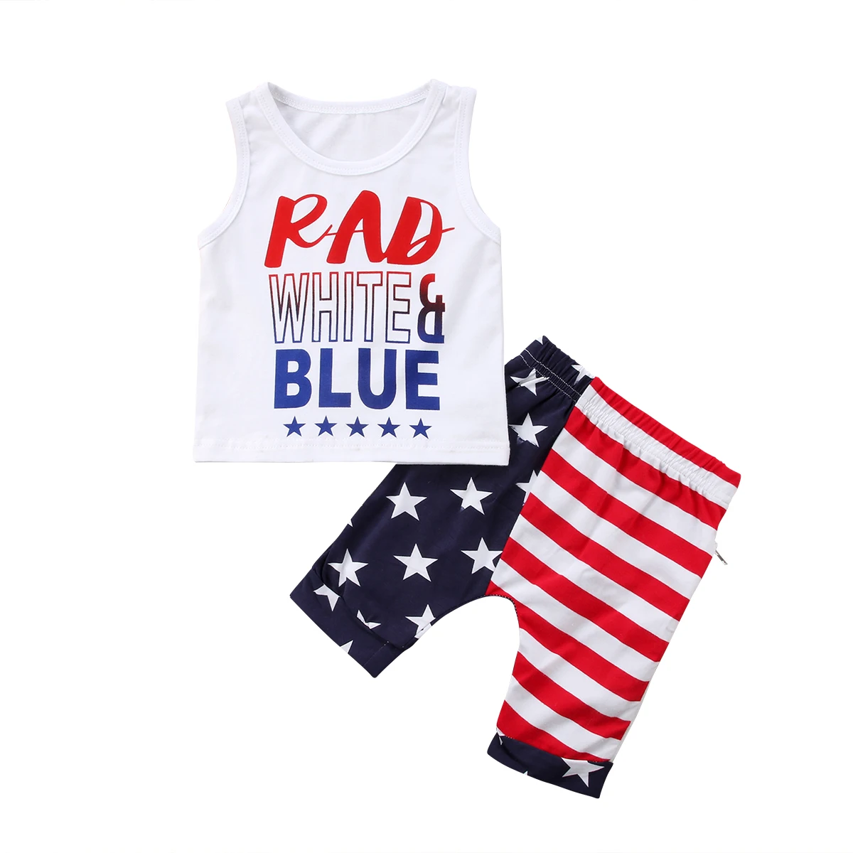 

Fashion Newborn Toddler Kids Boy Clothing Set Sleeveless Vest Tops Star Print Striped American Flag Shorts Hot Pant 2PCS Outfits