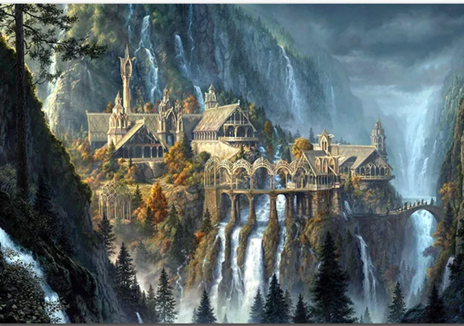 5d eigen foto на заказ алмазная живопись фильмы Фэнтези пейзаж с замком Рождественская вышивка diy Вышивка крестиком Рождественский Декор Горячая 925