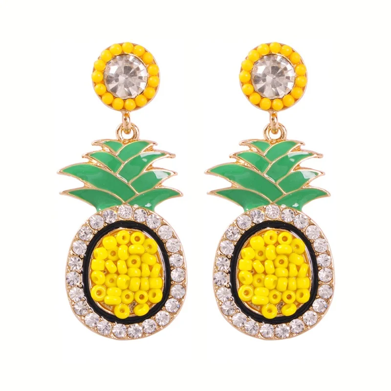 Lalynnlys Cute Cherry Watermelon Pineapple Drop Earrings New Fashion Rhinestone Fruit Dangle Earrings Ear Accessories Hot E60491 - Окраска металла: 12