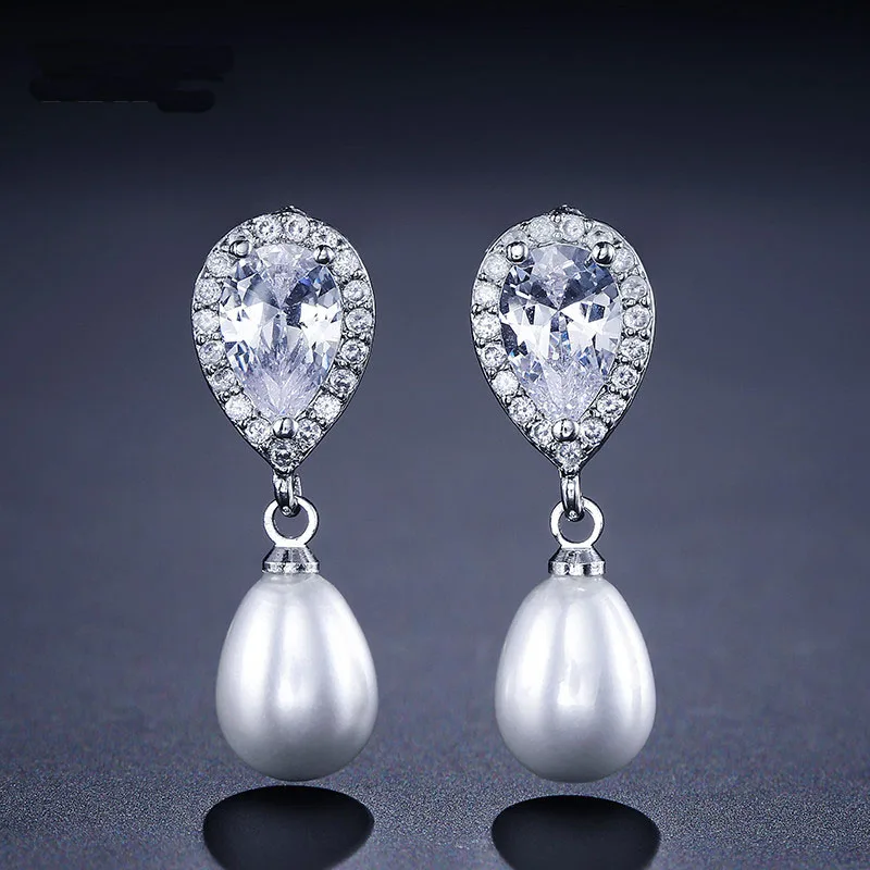 

LISM Big Water Drop Pearl Earring Inlaid AAA Cubic Zircon Fashion Jewelry For Women Wedding Party Dress Accessories