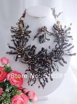 

free shipping! Z-946 Wedding Handmade Fashion Natural Freshwater Pearl Shell Flower Jewelry Set