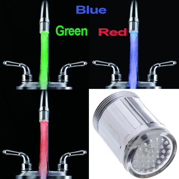 ABS Glow LED Faucet Tap Temperature Sensor LED faucet light+adapter no