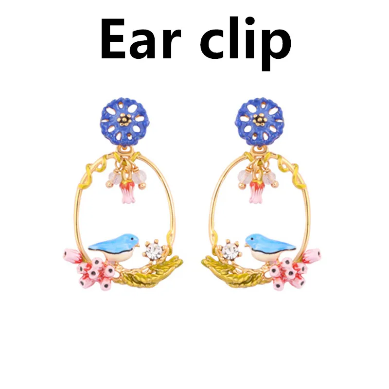 Ear clip Крыло ЮК tak корейская мода птица серьги для женщин классический ручной работы эмалированные глазурованные себе висячие серьги - Окраска металла: Ear clip