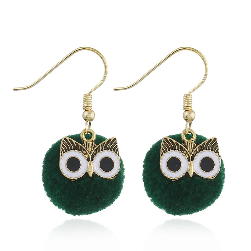 New 4 Colors Little Cute Hair Bulb Pompom cartoon Earrings fur ball Owl Earring