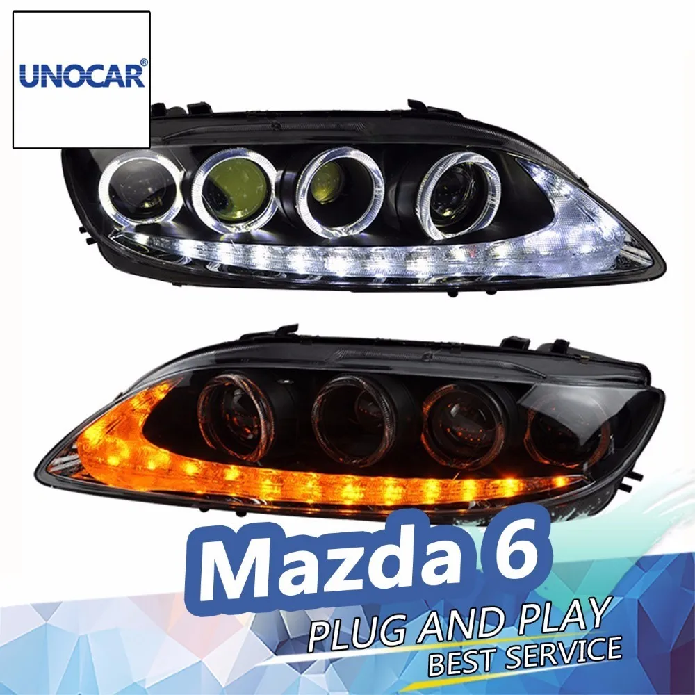 UNOCAR for Mazda 6 Headlights 2004-2013 Mazda6 LED Headlight Angel Eye DRL Bi Xenon Lens High Low Beam Parking | Автомобили и