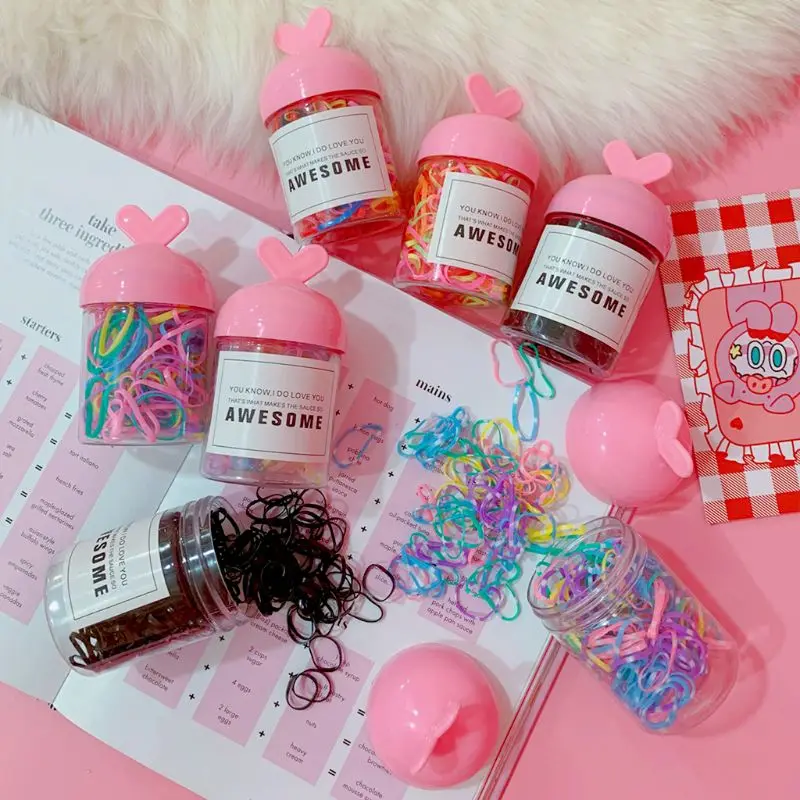 Baby Girls Elastic Rubber Band Sweet Macaron Candy Color Hair Ropes Colorful Mini Ponytail Holder Tie Gums Rings With Clear Box