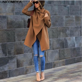 

Autumn Winter Women Wool Coat Long Sleeve Thicken Turn-down Collar Wool Blends Coat Female Elegant Overcoat Outwear Women Tops