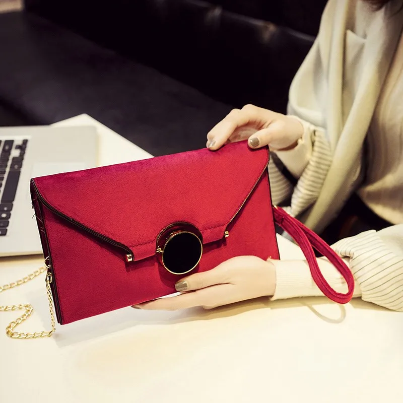 Женский клатч-конверт, бархатный дизайн, женские клатчи на цепочке, сумка-мессенджер для женщин, сумка через плечо, роскошные велюровые вечерние сумки - Цвет: Красный