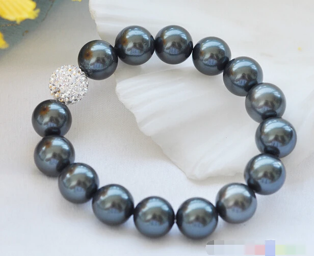 

01402 round black shell pearl bead bracelet