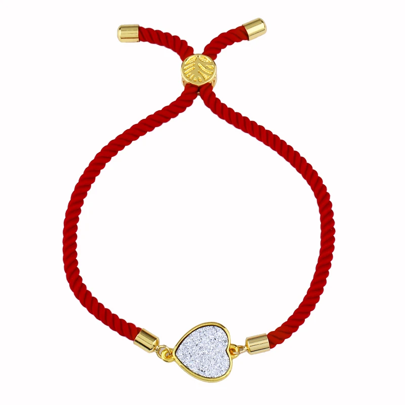OCESRIO сердце Бохо красная нить браслеты для женщин натуральная Друза цепочка с камнем индейка Этнические браслеты девушки ювелирные изделия brt-b52 - Окраска металла: Red Silver