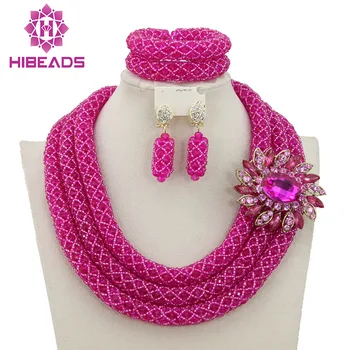 

Charming Fuchsia Pink Nigerian Wedding Jewelry Set Indian Bride Gift Costume Jewelry Set 2017 Hot Free Shipping WB178