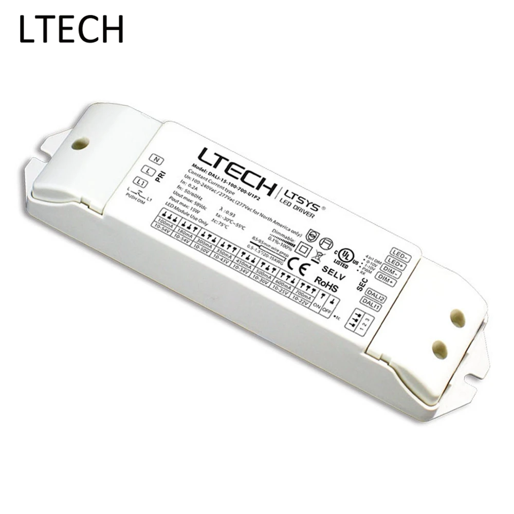 

LTECH DALI-15-100-700-U1P2 15W Led Dimming Driver Power, AC100-277V Input 100-700mA Output CC dimming driver