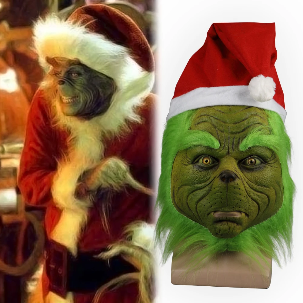 Newest Funny Grinch Stole Christmas Latex Party Mask Halloween Head Mask With Further Adult Costume Grinch Mask Props (6)