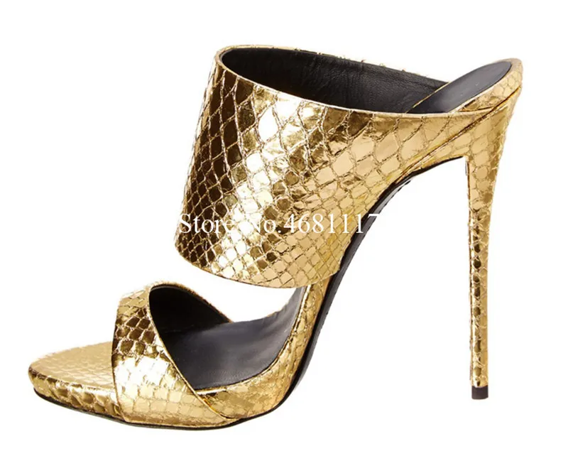 

New European 2019 summer golden fish mouth sandals female snake pattern hollow waterproof platform high heels back tom shoes