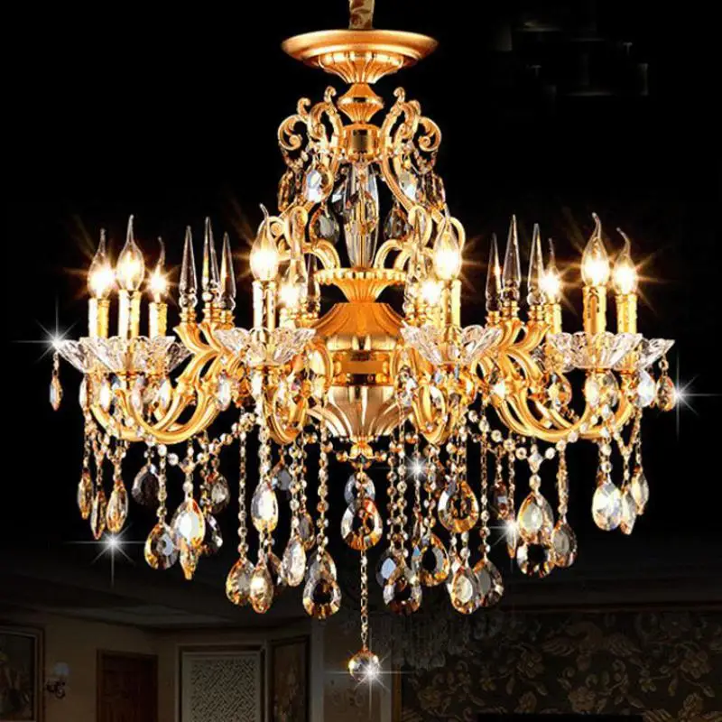 Home E14*10 Gold led candle chandelier Contemporary crystal chandeliers