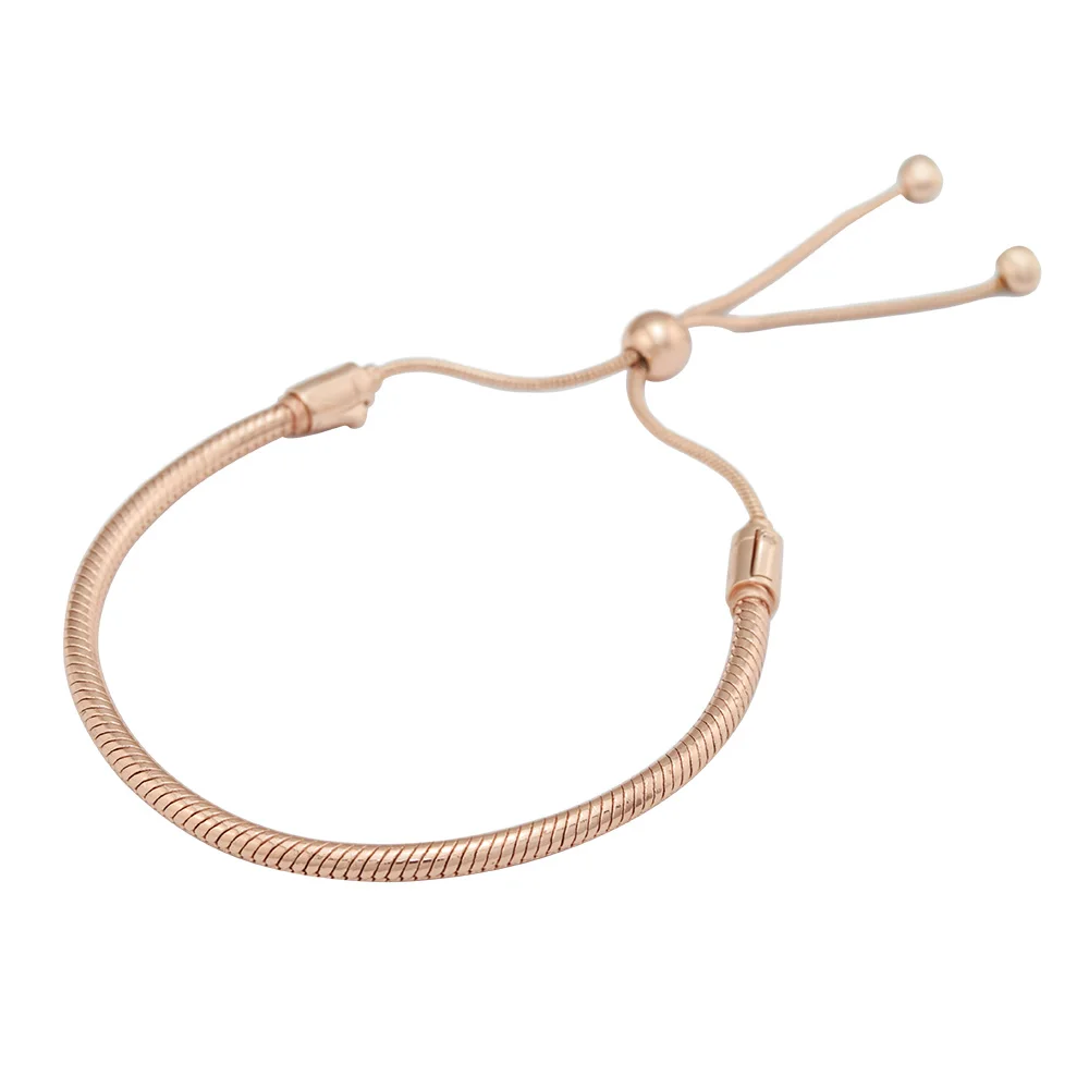 

Original 925 Sterling Silver Jewelry Rose Sliding Bracelet Fine Jewelry Trendy Bracelet for Women DIY Charms Jewelry RFB003