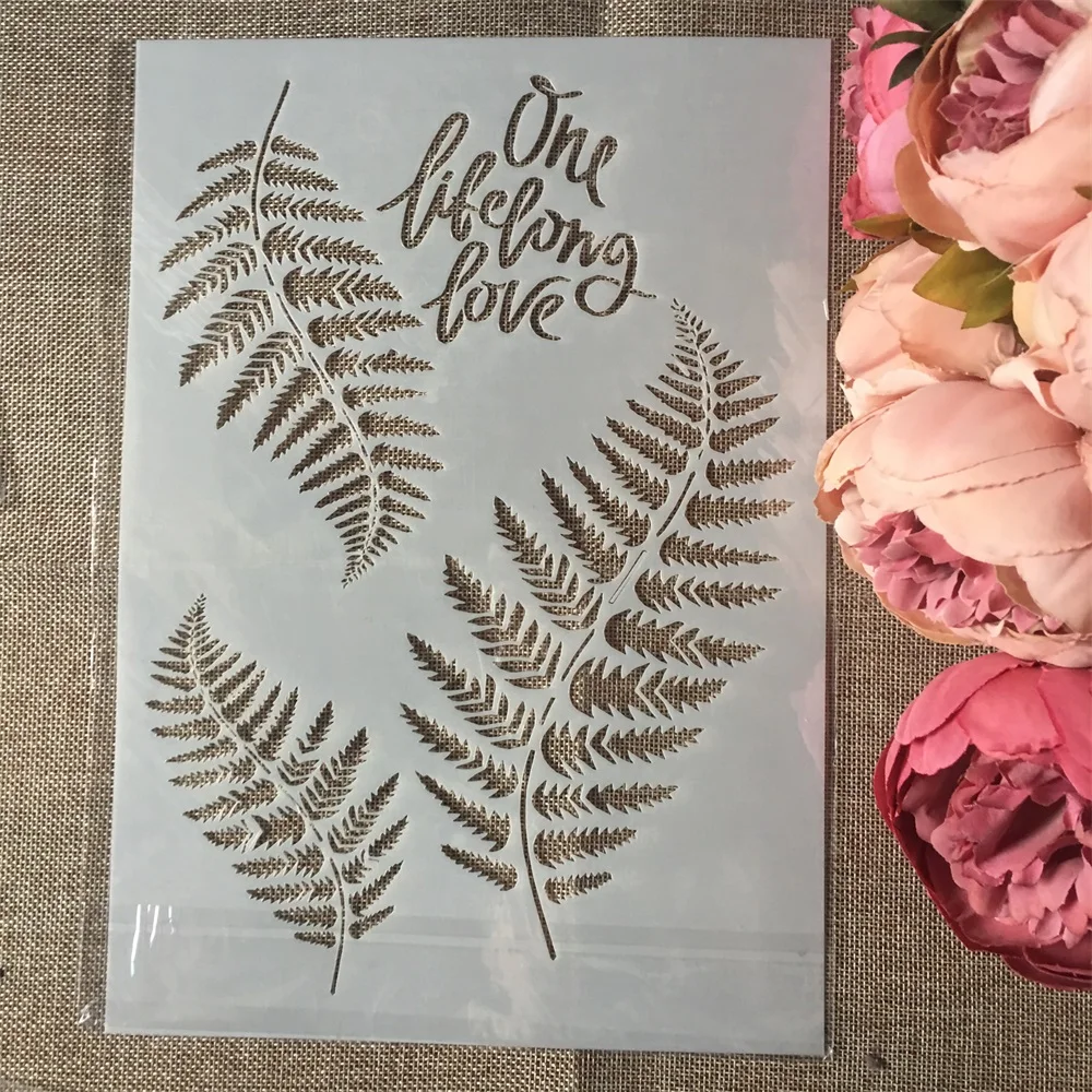 

1Pcs A4 Leaves Words DIY Layering Stencils Wall Painting Scrapbook Coloring Embossing Album Decorative Paper Card Template