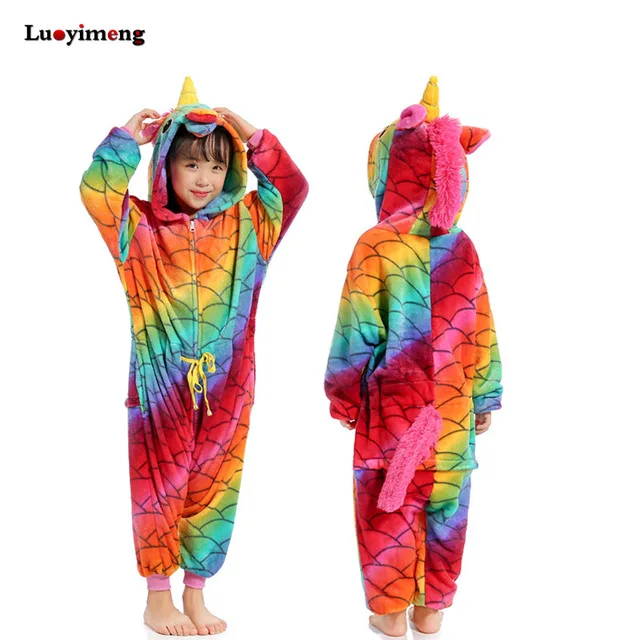 Пижамы кигуруми, одежда для сна для девочек и мальчиков, комбинезон с единорогом из мультфильма, ползунки «панда», пижамы для детей, фланелевая зимняя одежда с единорогом - Цвет: fish-scales belt
