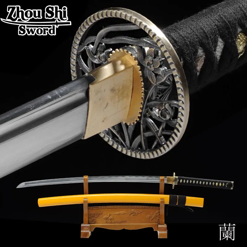 

Japanese Samurai Katana Sword 1060 carbon steel Yellow scabbard Hand-forged Samurai sword Sharp Home decoration gifts