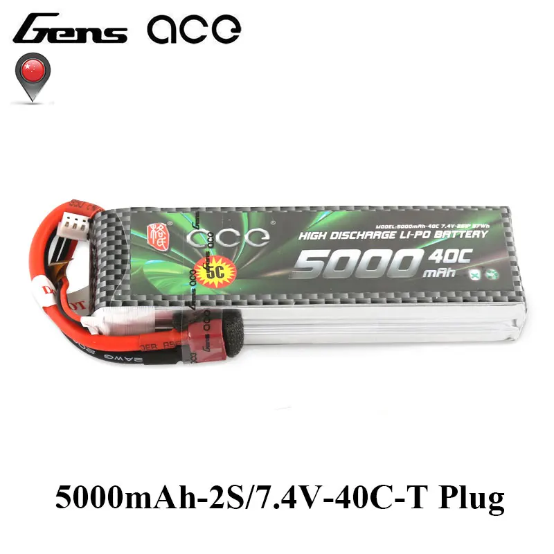 

Gens ace 5000mAh 2S 7.4V 40C-80C Lipo Battery for 1:10 Size Models Fixed Wings Quadaptor RC Airplane Accessories