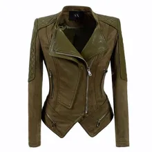 Женская армейская зеленая байкерская куртка из искусственной замши, шикарная комбинированная кожаная куртка с поднятыми плечами, двойные лацканы на молнии, Асимметричное пальто