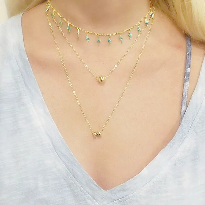 

real 925 sterling silver green enamel Lightning multi pendant choker necklace for women gold color wedding jewelry gifts party