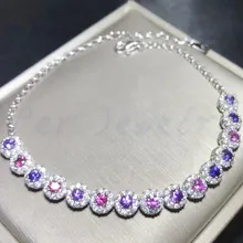 Сапфировый Браслет с цепочкой,, натуральный настоящий сапфир,, серебро 925 пробы, 0.15ct* 15 шт, драгоценный камень# SB18101604