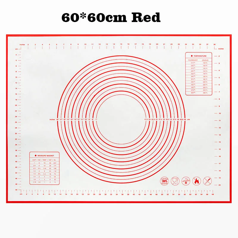 60 см Большой размер силиконовый коврик для выпечки коврик для замеса теста со шкалой прокатки теста коврик Кондитерские Аксессуары для выпечки - Цвет: 60x60cm Red