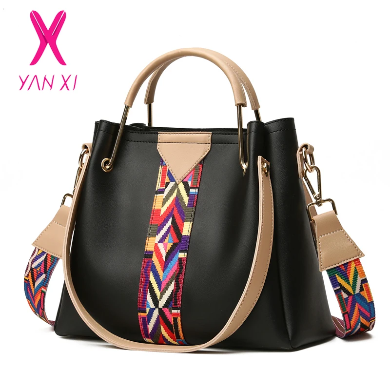 Colored Shoulder Strap Designer Bucket Bag Women Leather Wide Color