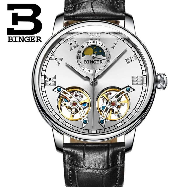Switzerland BINGER, новинка, механические часы, роскошный бренд, скелет, двойной турбийон, сапфировые, водонепроницаемые часы, мужские часы - Цвет: 10