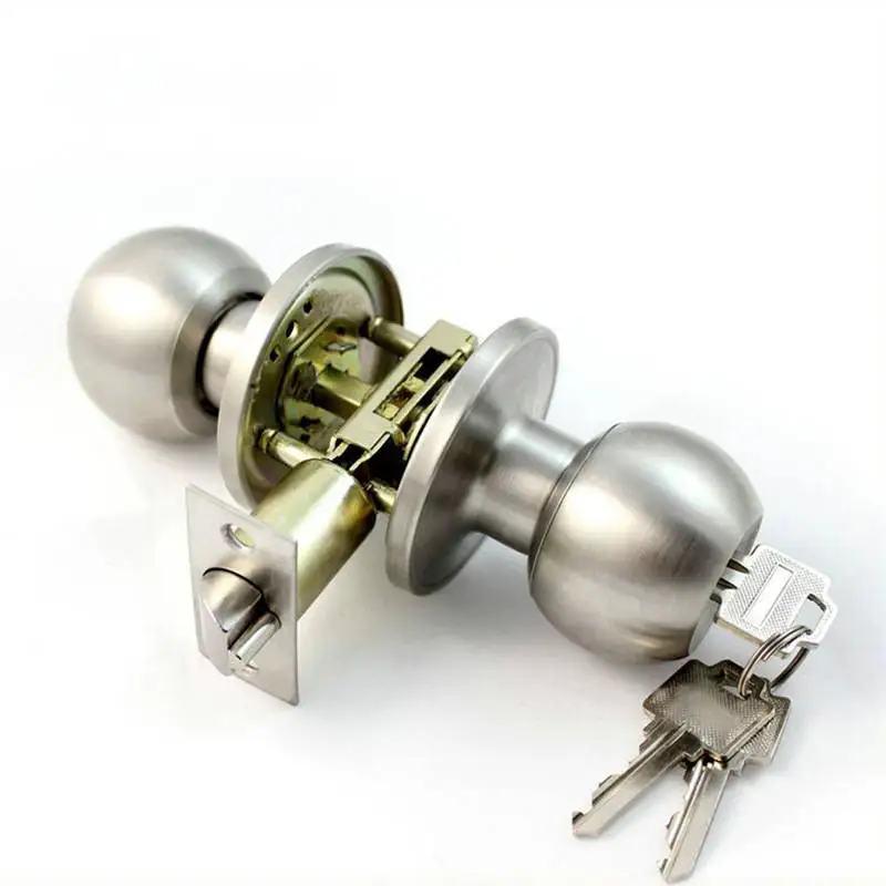 Us 10 6 15 Off Mtgather Brushed Round Door Knobs Handle Entrance Passage Lock W Key Bathroom Internal Door Knob Pair In Locks From Home Improvement