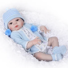 Newest 2017 Lifelike Reborn Boy Baby 23Inch Full Silicone Vinyl Newborn Dolls With blue lovely clothes