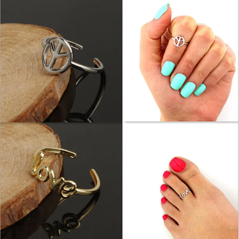 

2017 Fashion Love Peace Punk Fashion Simple Design Gold Silver Retro Opening Toe Ring Beach Foot Jewelry Free Shipping