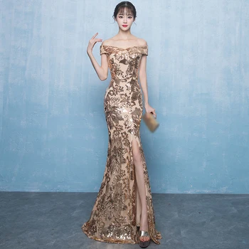 

Off the Shoulder Long Dress Mermaid Evening Dress 2019 Sequined Robe De Soiree longue Formal Dress abiye gece elbisesi