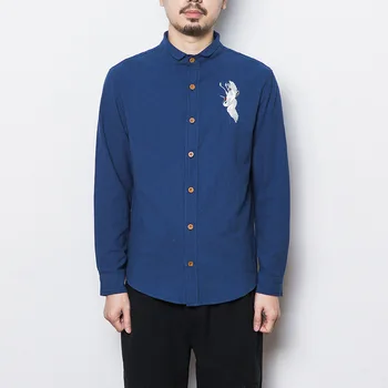 

Men's Mandarin Collar top Shirts High Quality Cotton Linen Shirts Long Sleeve Casual Slim Men Business 80s Chinese style Shirts