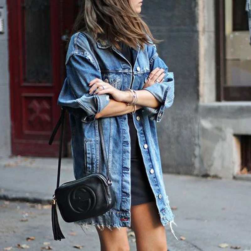 

Ladies Denim Jacket Loose Outwear Women’s Baggy Long Sleeve Long Coat Long sleeve Autumn Casual Fashion Winter