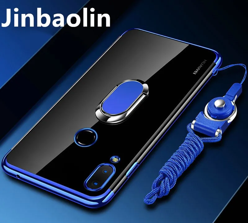 

For Huawei P20 Lite Case Huawei P20 pro cover Soft Transparent luxury plating edge TPU Case For Huawei P20 magnet holder rope