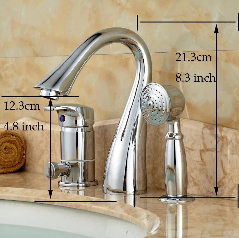 Chrome Polished Widespread Bathtub Faucet One Handle Tub Mixer Tap