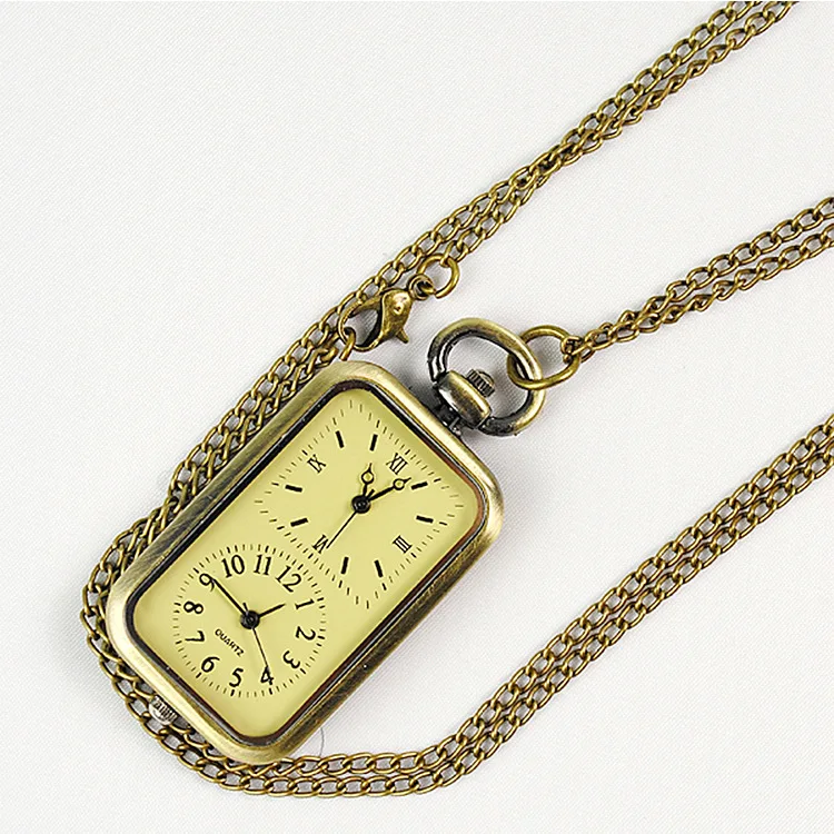 

Unique Design of Double Dial Rectangular Nostalgic Roman Arabic Table Calligraphy Design Bronze Fashion Gift Men And Women