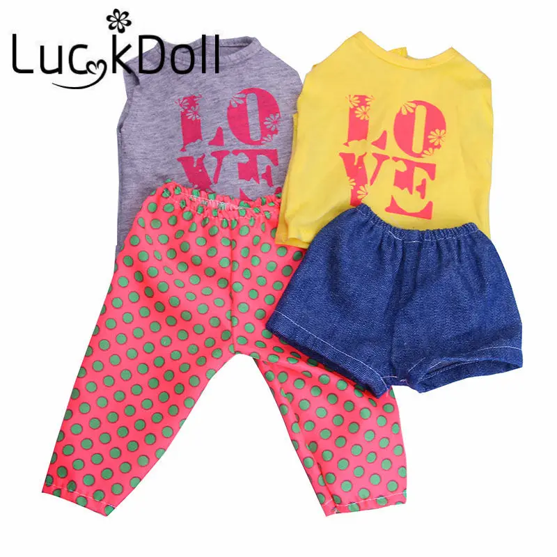 

LUCKDOLL Tank+Denim Shorts Suit for Dolls For 18 inch Doll Or 43 cm Doll Accessories For Dolls