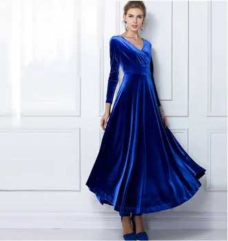 

2019 Autumn Winter Dress Women Elegant Casual Long Sleeve Ball Gown Dress Vintage Velvet Party Dresses Plus Size ukraine