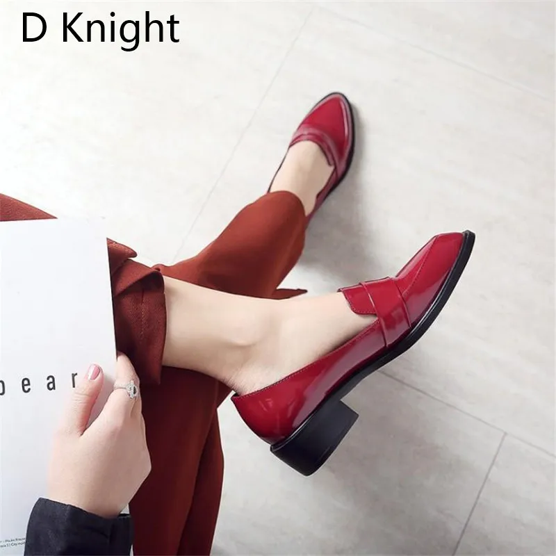 Large Size 32-43 Lady Casual Flat Loafers Shoes Fashion Patent Leather Pointed Toe Women's Flats British Black Red Women Oxfords (1)