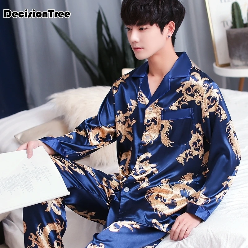 2020 satin silk pajamas for men silk sleepwear male pajama set soft nightgown for men pyjamas Soft Cozy Satin Nightgown