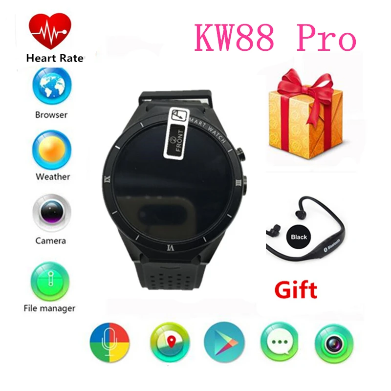 Kingwear KW88 pro 안드로이드 7.0 Smart watch 1.39 인치 400*400 폰 스마트 폰 3 그램