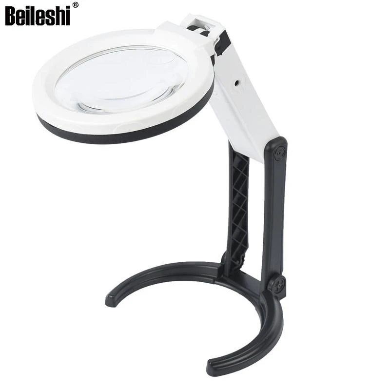 Beileshi Magnifying 2x 5x Loupe Portable 10 LED Light Magnifier with Light Lens Table Top Desk-type Lamp Handheld Foldable Lupa Beileshi Magnifying 2x 5x Loupe Portable 10 LED Light Magnifier with Light Lens Table Top Desk-type Lamp Handheld Foldable Lupa